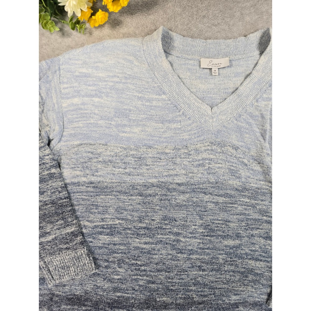 Encore by Idina Menzel V-Neck Sweater Womens 2X Gray Ombre Space Dye Knit